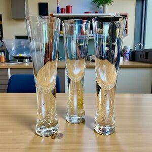 Krosno Verve champagne flutes, set of 3, hand blown crystal, bubble stem